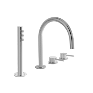 Wannenrandbatterie | rurled Hebel | Vier -Elementary | polierter Chrom | CURVY