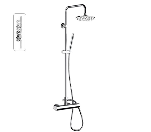 N37 | Dusch Set, Hebel, Aufputz, Kopfbrause Ø200 - ABS | Edelstahlfarbe