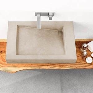 Umyvadlo SLANT 03 SINGLE | 700 x 450 x 100 | na desku nebo závěsné | písková | beton